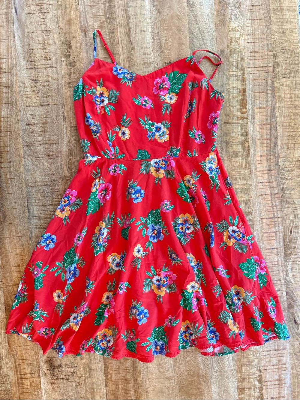 Red Tropical Floral Fit & Flare Sundress Smocked Back Medium